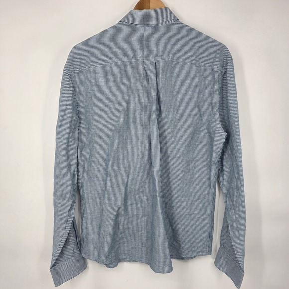 Johnnie-O Long Sleeve Button Up Utility Work Shirt Blue Striped Linen Blend Sz M - Picture 3 of 8